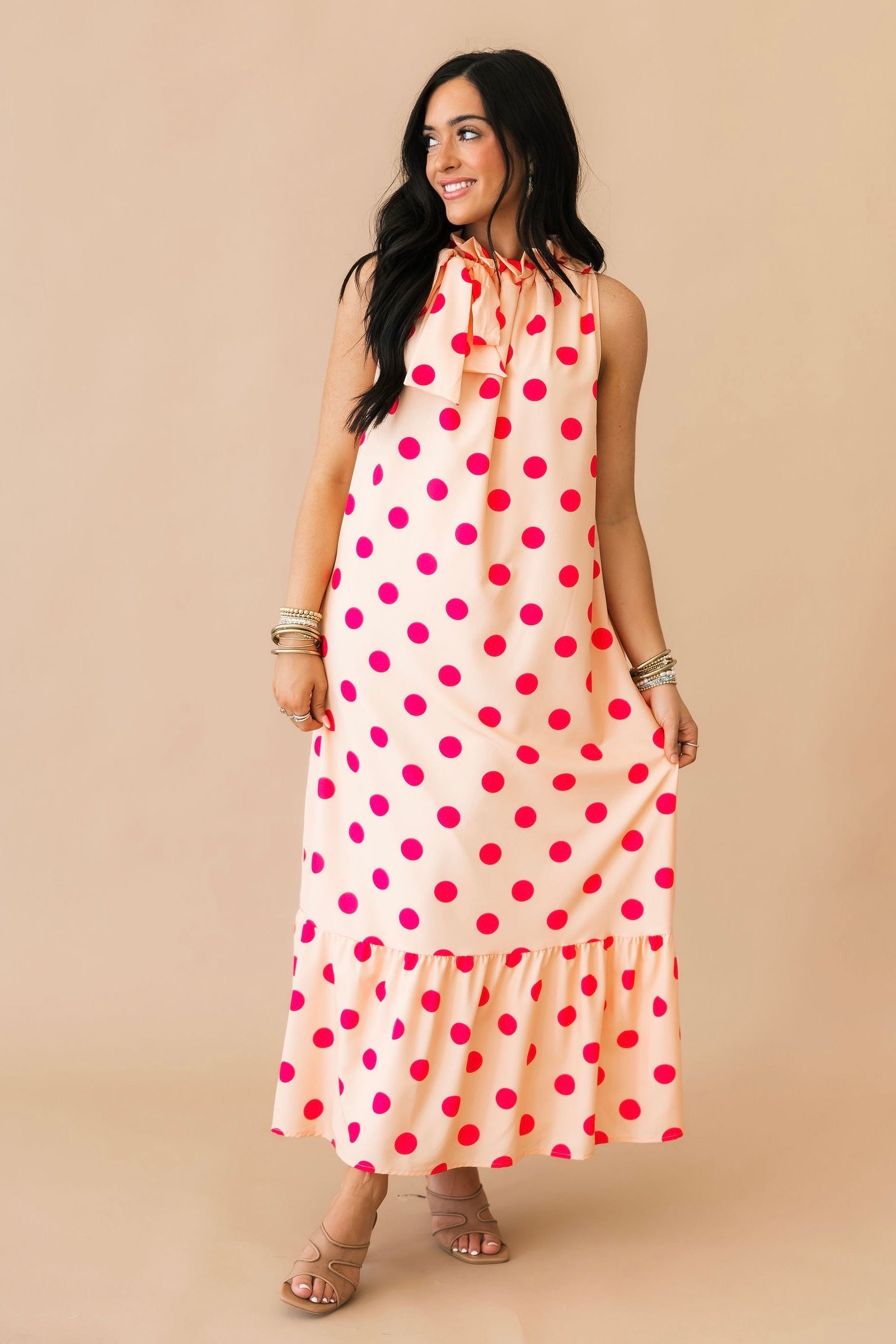 Coastal Cabana Polka Dot Maxi Dress
