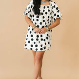 Polka Dot Puff Sleeve Mini Dress | Black