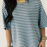 Seaside Lounge Stripe Top | Sky Blue