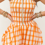 Orange & White Plaid Mini Dress