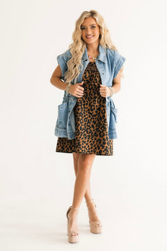Lexi Jade's Wild Thing Mini Dress in Leopard — flowy relaxed fit with smocked bust detail