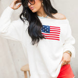 Off The Shoulder USA Flag Sweater