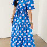 Funky & Fun Polka Dot Midi Dress | Blue & Pink