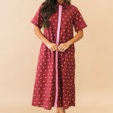 Polka Dot Collared Maxi Dress | Burgundy
