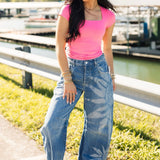 Sunfade Clean Lines Baby Tee | Pink Flame