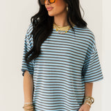 Seaside Lounge Stripe Top | Sky Blue