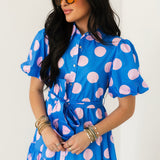 Funky & Fun Polka Dot Midi Dress | Blue & Pink