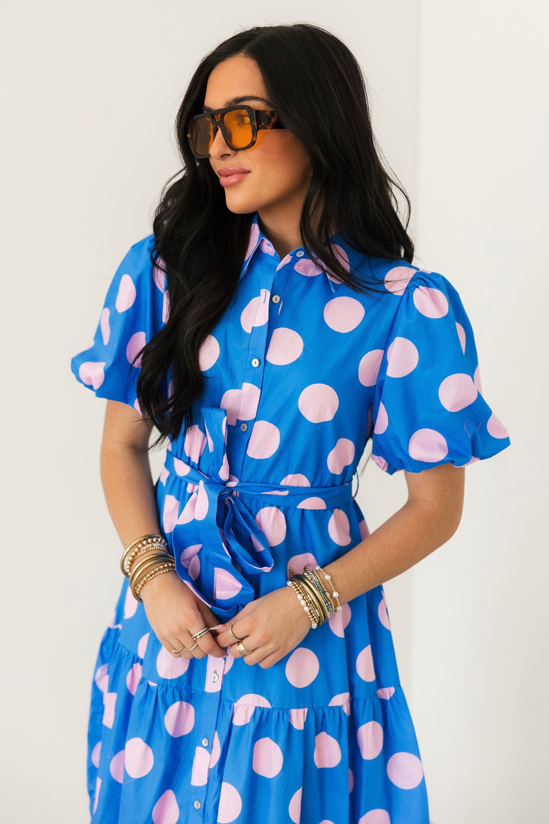 Funky & Fun Polka Dot Midi Dress | Blue & Pink Lexi Jade's Boutique Funky & Fun Polka Dot Midi Dress | Blue & Pink Lexi Jade's Boutique