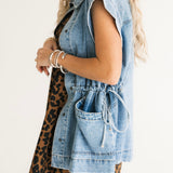 Denim Button Up Vest With Ties