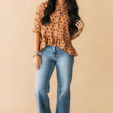 Bailey Polka Dot Button Top | Camel