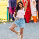Reversible Stripe Tank Top | Icy Pink