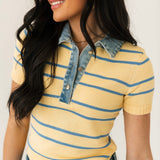 Shyla Stripe Polo Top | Butter Blue