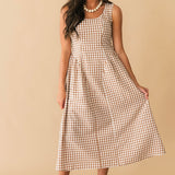 Sunday Stroll Gingham Midi Dress | Brown