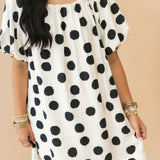 Polka Dot Puff Sleeve Mini Dress | Black