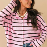 Piper Stripe Cardigan | Pink Brown