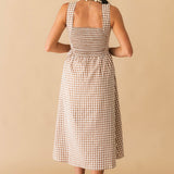 Sunday Stroll Gingham Midi Dress | Brown