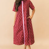 Polka Dot Collared Maxi Dress | Burgundy