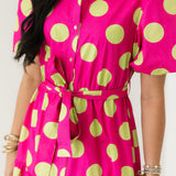 Funky & Fun Polka Dot Midi Dress | Pink & Green