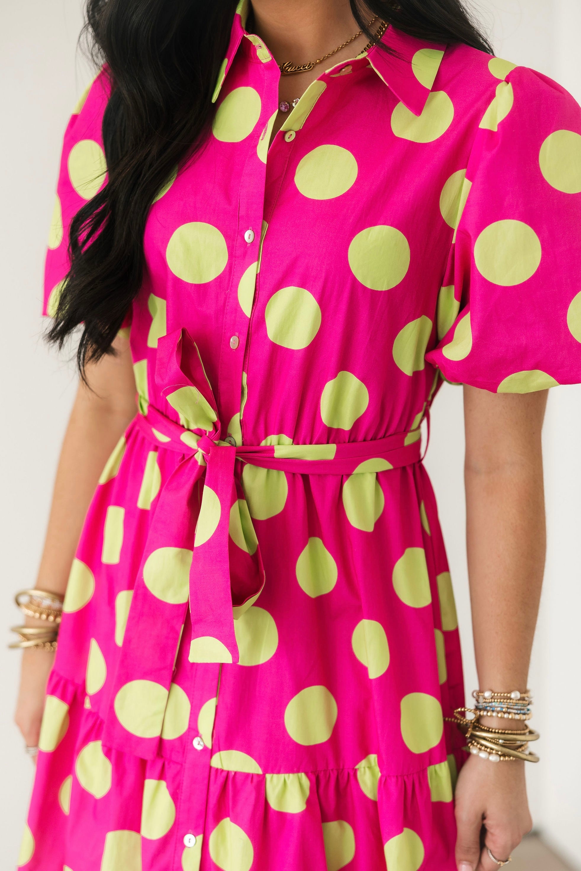Funky & Fun Polka Dot Midi Dress | Pink & Green Lexi Jade's Boutique Funky & Fun Polka Dot Midi Dress | Pink & Green Lexi Jade's Boutique