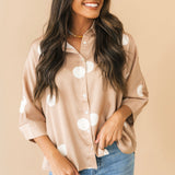 Polka Dot Satin Top | Latte