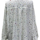 White Rhinestone Cotton Button Up Collared Top | Queen Of Sparkles