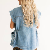 Denim Button Up Vest With Ties