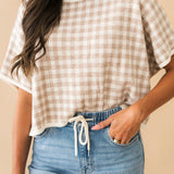 Gingham Sweater Top | Oatmeal
