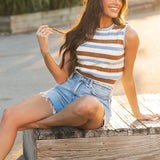 Sunset Stroll Tank Top | Blue Brown Stripe