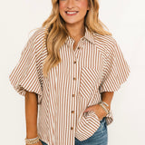 Essential Stripe Blouse | Pecan