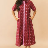 Polka Dot Collared Maxi Dress | Burgundy