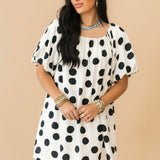 Polka Dot Puff Sleeve Mini Dress | Black