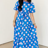 Funky & Fun Polka Dot Midi Dress | Blue & Pink