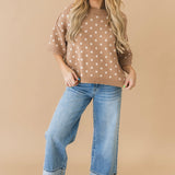 Polka Dot Sweater Top | Camel