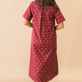 Polka Dot Collared Maxi Dress | Burgundy