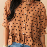 Bailey Polka Dot Button Top | Camel