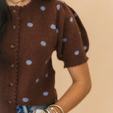Polka Dot Sweater Top | Brown