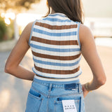 Sunset Stroll Tank Top | Blue Brown Stripe