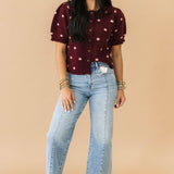 Polka Dot Sweater Top | Burgundy