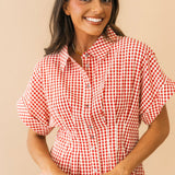 Gingham Button Down Shirt | Red