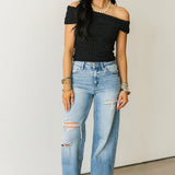 Off Shoulder Polka Dot Top | Black