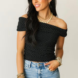 Off Shoulder Polka Dot Top | Black