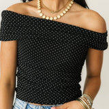 Off Shoulder Polka Dot Top | Black