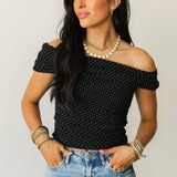 Off Shoulder Polka Dot Top | Black
