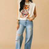 Tiger Rhinestone Collar Muscle Tee