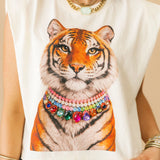 Tiger Rhinestone Collar Muscle Tee