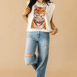Tiger Rhinestone Collar Muscle Tee