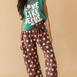 Polka Dot Barrel Jogger | Brown Pink