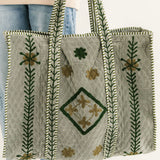 Embroidered Quilted Tote Bag | Olive (Copy)