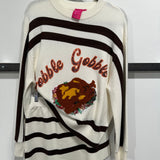 White & Brown Stripe 'Gobble' Long Sleeve Sweater | Queen Of Sparkles