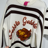 White & Brown Stripe 'Gobble' Long Sleeve Sweater | Queen Of Sparkles